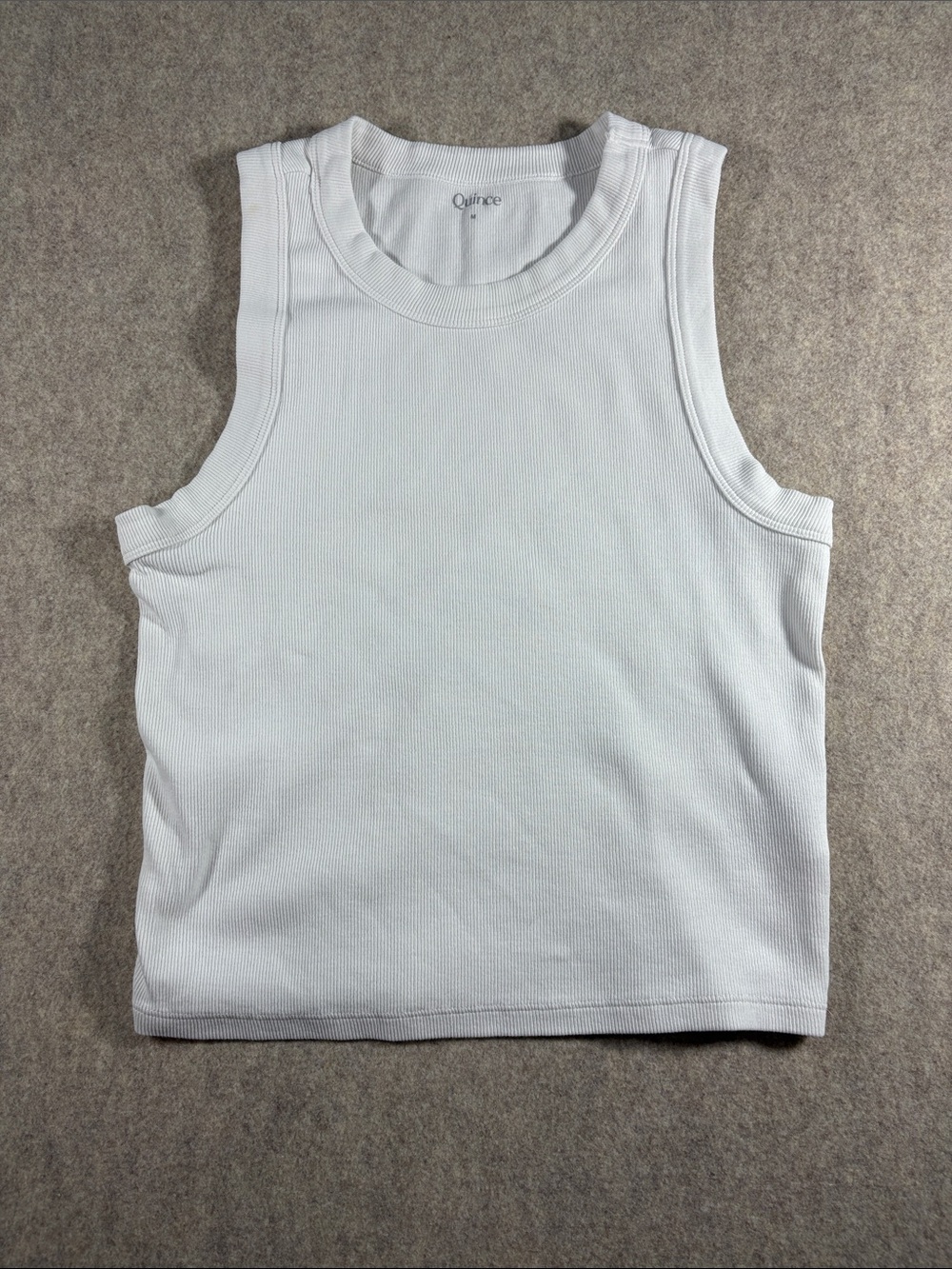 Quince Organic Cotton Micro-Rib Cropped Cutaway Tank White Medium EUC